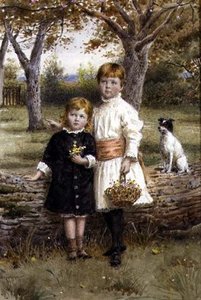 Two Sisters With A Basket Of Flowers — George Goodwin Kilburne