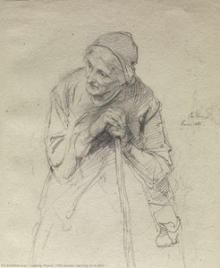 Old Woman Leaning On A Stick — Ludwig Knaus