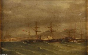 A Paddle Frigate In A Rough Sea Off Naples