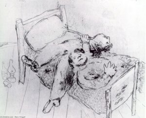Reclining On The Bed — Marc Chagall, Naive Art