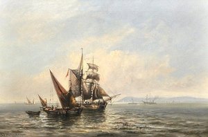 Sailing Vessels In A Calm, — Charles John De Lacy