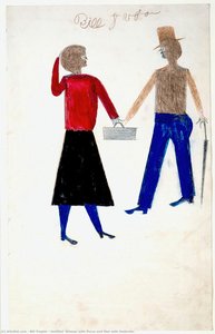 Untitled [woman With Purse And Man With Umbrella] — Bill Traylor