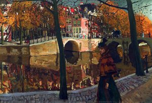 An Elegant Lady Strolling Along A Canal In Amsterdam — George Heidrik Breitner, Impressionism