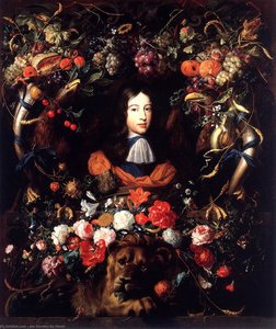 Garland Of Flowers And Fruit With The Portrait Of Prince William Iii Of Orange — Jan Davidszoon De Heem Or Johannes De Heem Or Johannes Van Antwerpen Or Jan Davidsz De Hem, Baroque