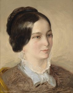Profile Portrait Of A Lady With Lace Collar And White Stitch — Josef Franz Danhauser