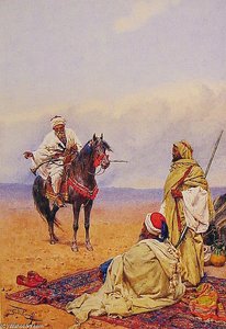 Un Cavalier S'arretant Devant Un Campement De Bedouins — Giulio Rosati