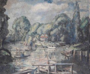 View Of A River With Boats And Trees — Alan Francis Clutton Brock