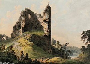 Figures Beneath Knaresborough Castle, Yorkshire — Francis Nicholson