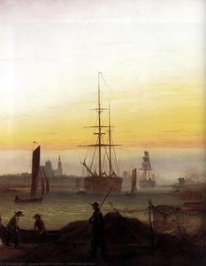 Greifwald Harbour — Caspar David Friedrich, Romantic Landscape Painting