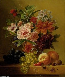 Pot Of Flowers And Fruit