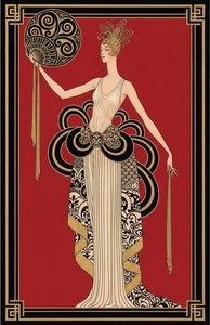 Karmesinrote Silhouette Inmitten Vergoldeter Filigranarbeit Und Kunstvoller Schwarzer Linienführung — Valentin Laurent De Courcey, Art Déco