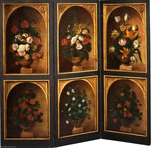 Three Panel Screen with Six Flower Pieces (recto)