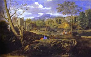 Landscape With Three Men — Nicolas Poussin, Baroque