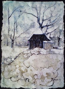 Old Wooden Cottage In The Snow — Alfred Freddy Krupa, Contemporary Realism