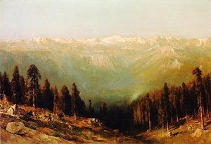 A View Of The Hetch Hetchy Valley With Deer In The Foreground And Mount Conness In The Distance — Thomas Hill