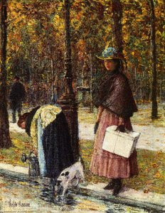 Evening, Champs-elysees (also Known As Pres Du Louvre) — Frederick Childe Hassam, Impressionist Landscape Painting