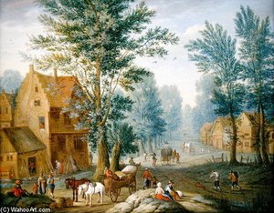 A Village Landscape With Travellers — Joseph Van Bredael