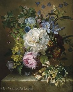 Summer flowers on a marble ledge