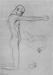 Kneeling Male Nude With Sprawled Out Arms, Male Torso — Gustav Klimt, Art Nouveau