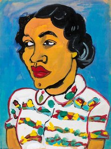 Bust Of A Woman In White Print Blouse — William H. Johnson