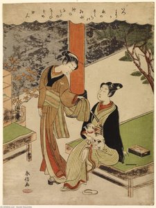Osen Playing With A Cat Held — Suzuki Harunobu