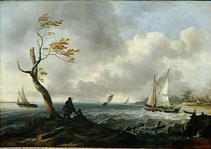 BATEAU DE PECHE ET CABOTIER PAR GROS TEMPS, DIT AUSSI LE COUP DE VENT