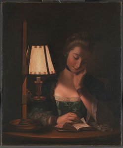 Woman Reading By A Paper-bell Shade — Henry Robert Morland