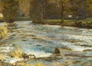 Una Escena De Río Con Árboles — Sir Alfred James Munnings