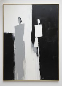 Monolithic Shadows In Achromatic Descent: A Singular Study Of Melancholic Verticality — Laurent Fabre, Neo-abstract Art