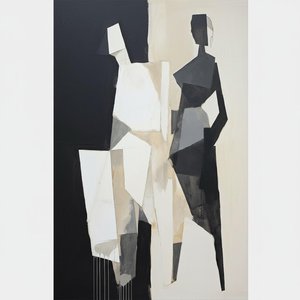 Fragmented Shadows In Monochromatic Void: A Singular Study Of Dualistic Tension — Laurent Fabre, Neo-abstract Art (modern Abstract Compositions)