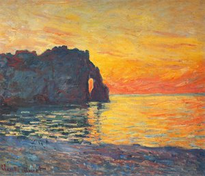Etretat, Cliff Of D’aval, Atardecer — Claude Monet, Impressionist Landscape