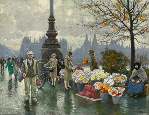 Flowersellers At Dr. Louises Bro (queen Louise's Bridge) In Copenhagen — Paul Gustave Fischer