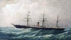 Cunard Steamer Passing A Lighthouse — Samuel Walters