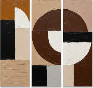 Monolithic Echoes In Umber: A Monumental Triptych Of Earth And Abstract Form — Laurent Fabre, Neo-abstract Art