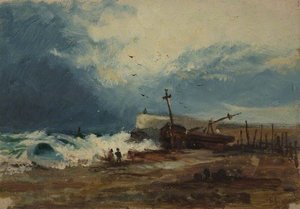 Beach With Boat And Rough Sea — George Hornblower Simms