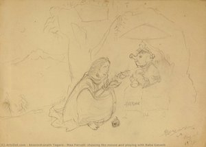 Maa Parvati, Showing The Mouse And Playing With Baba Ganesh — Abanindranath Tagore, Bengal School Of Art