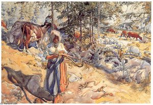 La Vaquera En El Prado — Carl Larsson