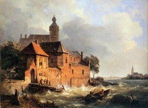 Men In Boat At Choppy Sea — Cornelis Springer