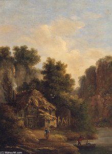 Figures Before A Cottage In A Gorge — James Arthur O Connor
