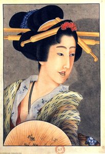Portrait Of A Woman Holding A Fan — Хокусаи Кацушика