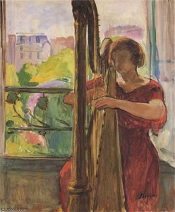 A Girl Playing A Harp — Henri Lebasque