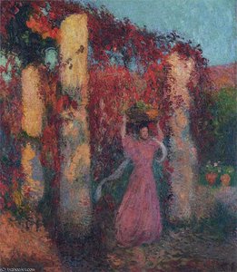 Jeune Femme De Pergola De Vigne Vierge Rouge — Henri Jean Guillaume Martin