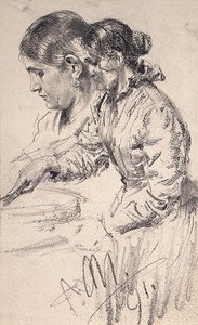 Study Of A Female Figure In Profile — Adolph Von Menzel