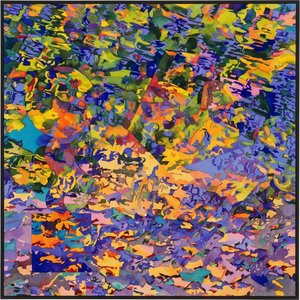Fragmented Luminescence: A Spontaneous Mosaic Of Deep Violet And Golden Radiance — Caroline Pelletier, Aggressive Confrontational Pop