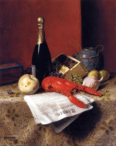 Still Life With Lobster, Fruit, Champagne And Newspaper — William Michael Harnett