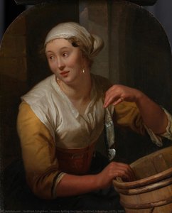 Woman Selling Herrings, Godfried Schalcken, 1675 - 1680 — Godfrid Šalken