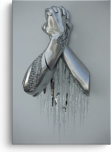 Silvered Metal Sculpture Canvas Wall Art – Prayerful Gesture, Modern Sculpture Design Elevate Your Living Space