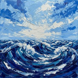 Cerulean Surge: A Monumental Study Of Rhythmic Tides And Sculptural White Crests — Christian Noiret, Contemporary Abstract Painting