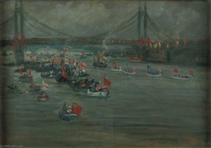 The Peace Pageant River Procession Approaching The Albert Bridge And Battersea Bridge, 4 August 1919 — Cecil Gordon Lawson