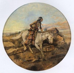 Indian On White Horse With Gun — Charles Marion Russell